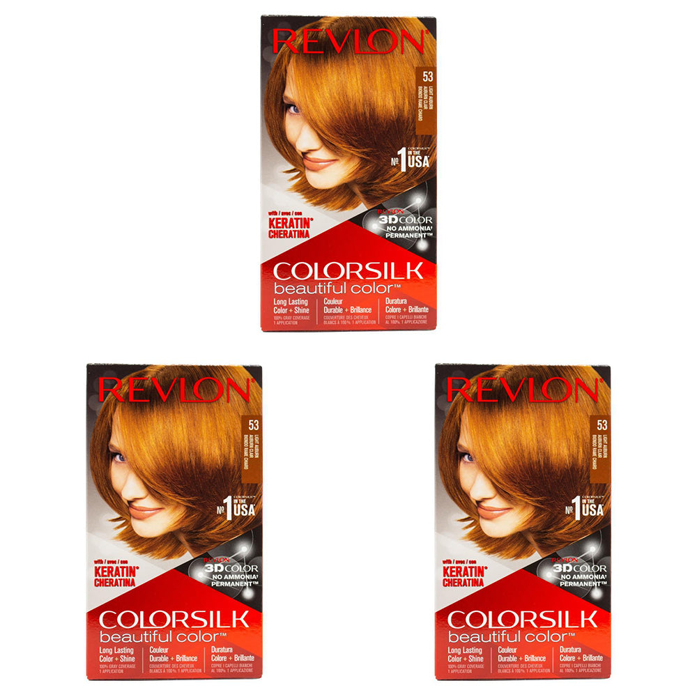3PK Revlon Colorsilk Permanent Hair Color w/ Keratin 53 Light Auburn