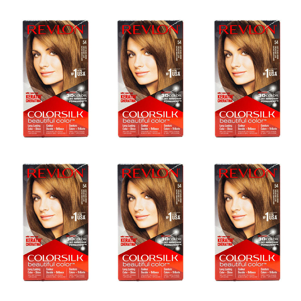 6PK Revlon Colorsilk Permanent Hair Color w/ Keratin 54 Light Golden Brown