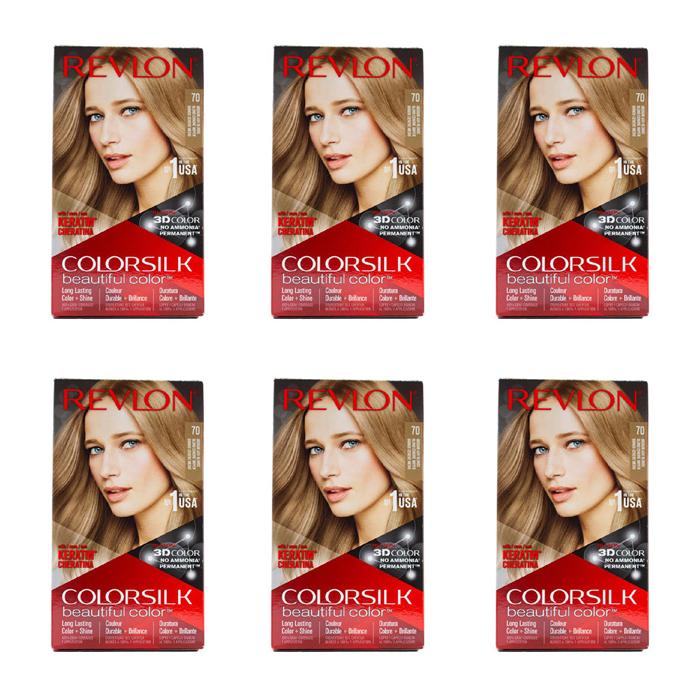 6PK Revlon Colorsilk 3D Hair Color Permanent w/ Keratin 70 Medium Ash Blonde