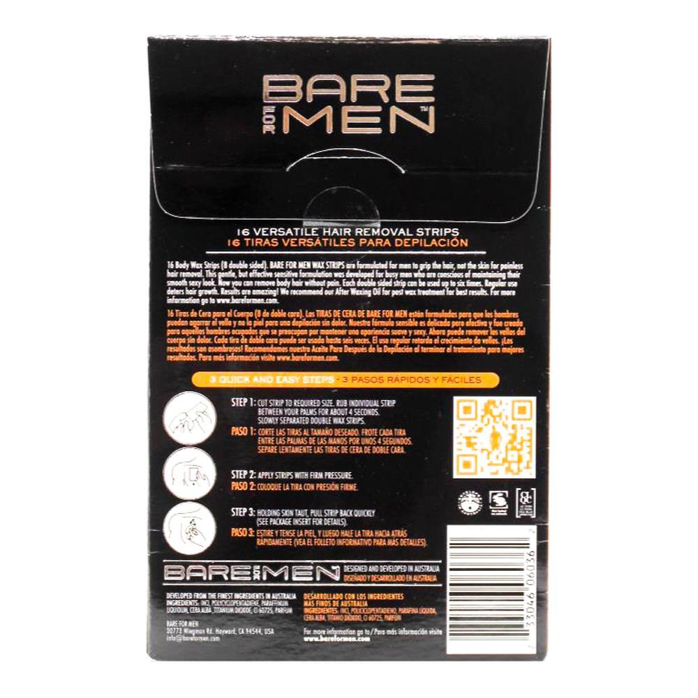 192pc Bare For Men Salon Quality Wax Strips Body Hair Removal