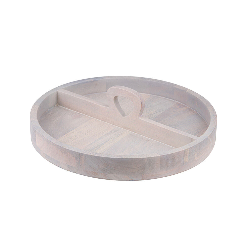 Ladelle Hampton Lazy Susan Wooden Serving Tray w/ Handle Round Platter
