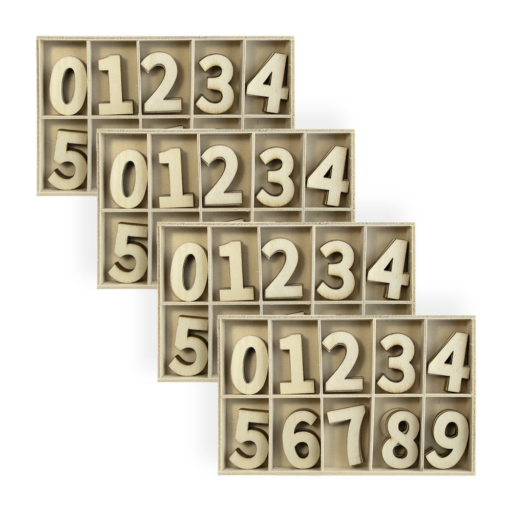 4x 50pc Boyle 14.5cm Plywood Number Set in Tray - Natural