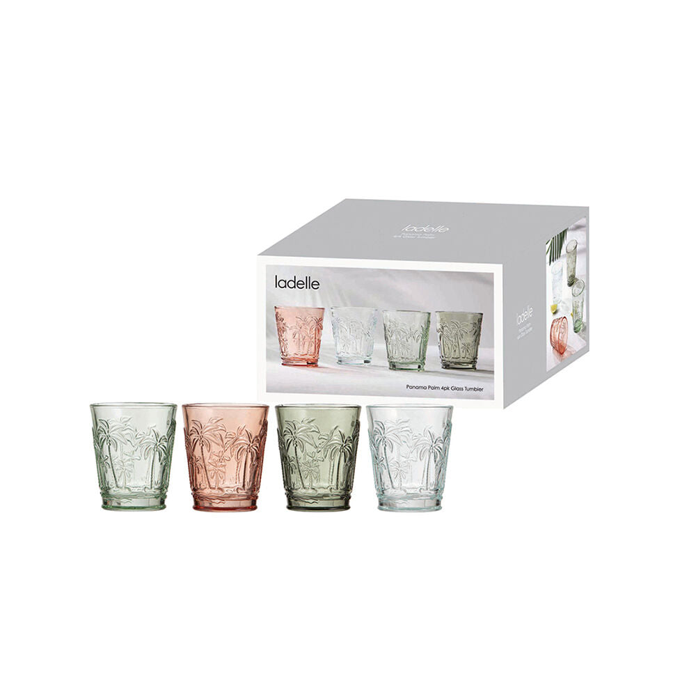 4pc Ladelle Panama Palm Drinking Glass Tumbler Set Reusable Beverage Cup