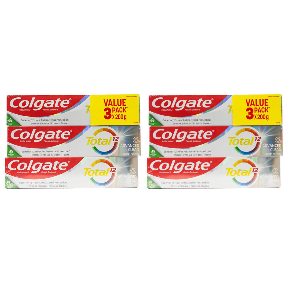 2x 3pc Colgate 200g Toothpaste Total 12 Advanced Clean