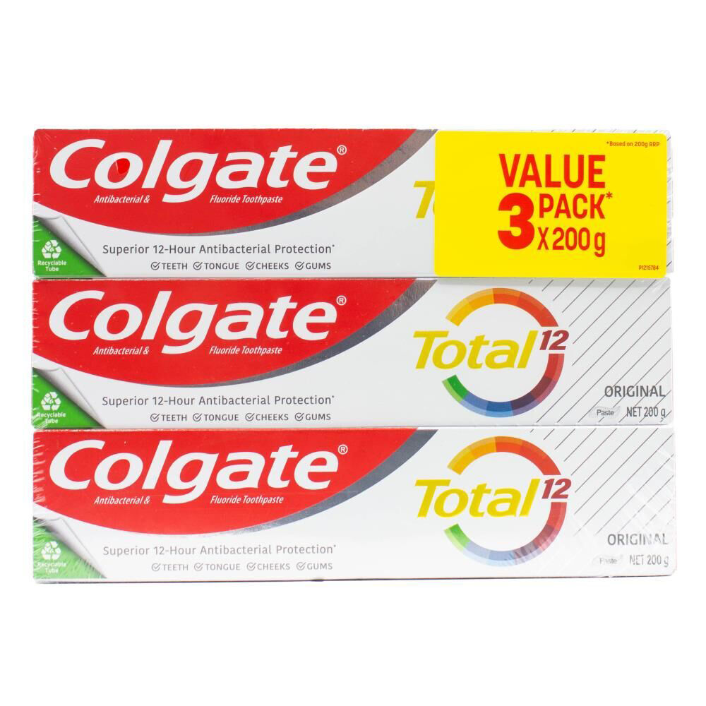 2x 3pc Colgate 200g Toothpaste Total 12 Original Oral Care