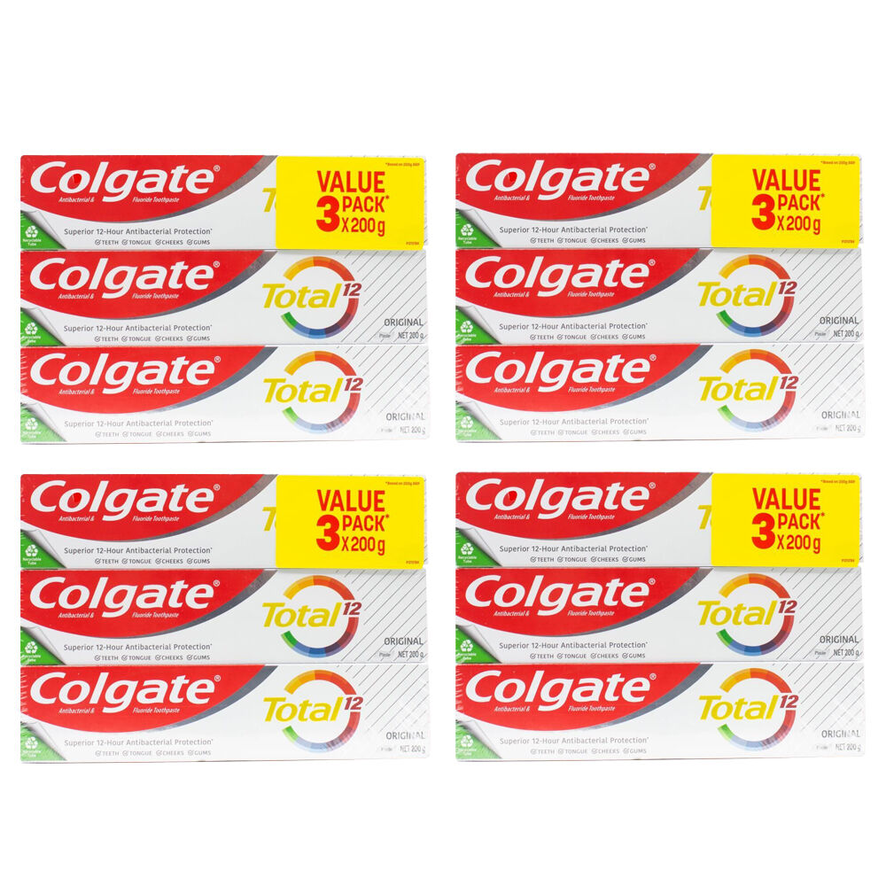 4x 3pc Colgate 200g Toothpaste Total 12 Original Oral Care