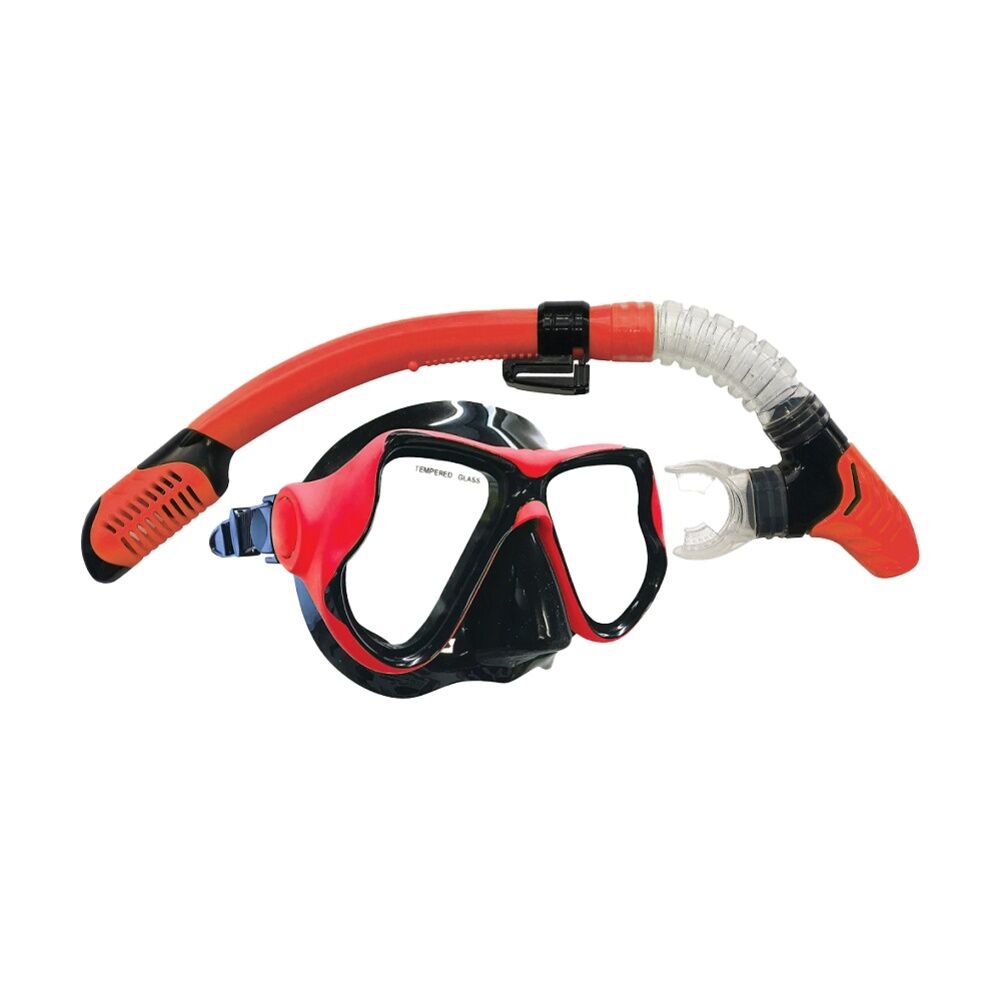 Land & Sea Sports Ningaloo Silicone Snorkelling Mask Set W/ Goggles Red