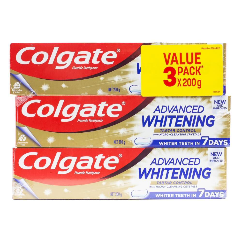 2x 3pc Colgate 200g Toothpaste Advanced Whitening Tartar Control