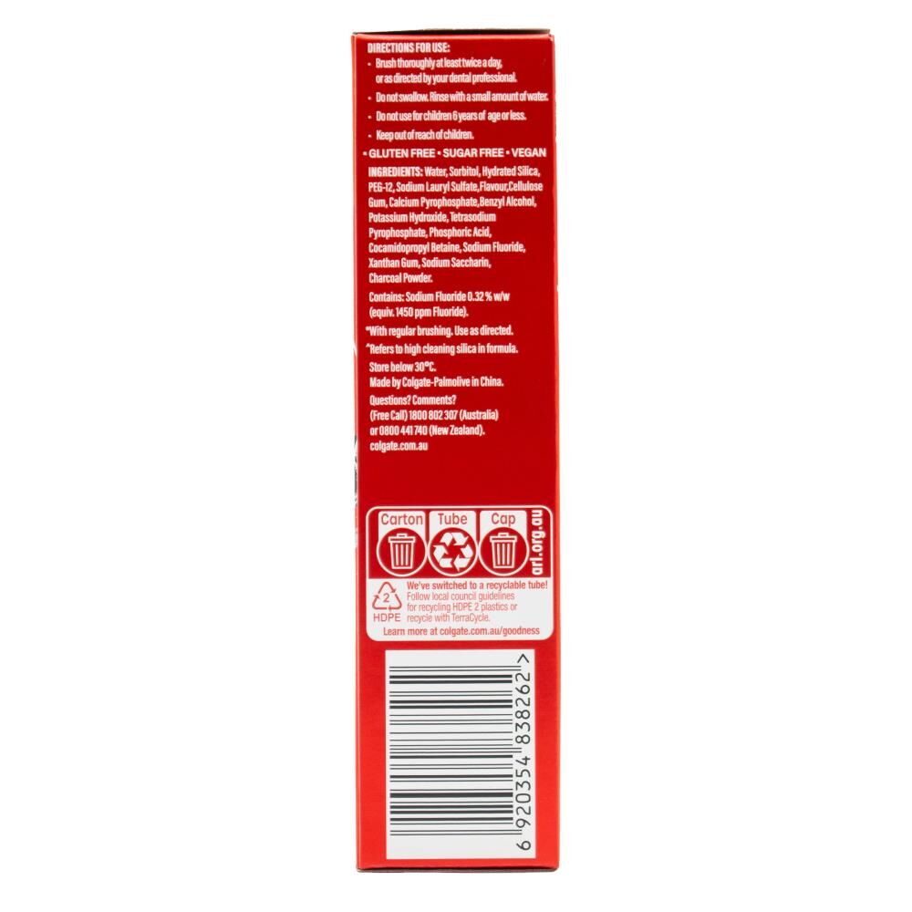 6PK Colgate Optic White Infused w/ Charcoal Clean Mint 100g Toothpaste