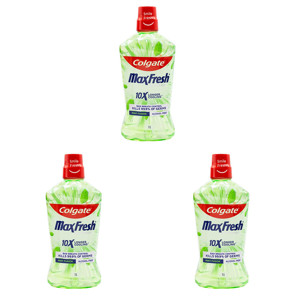 3PK Colgate 1L Mouthwash Max Fresh 10x Longer Cooling Alcohol Free Mint Fusion