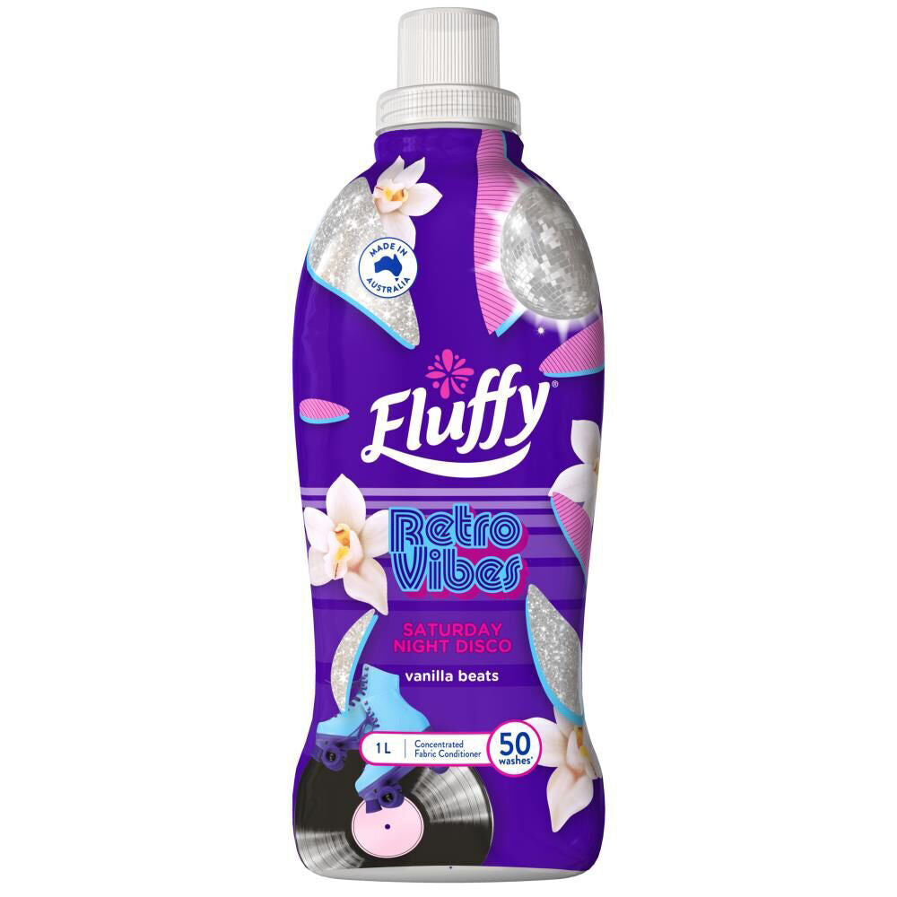 8PK Fluffy Concentrated Fabric Conditioner Retro Vibes 1L Vanilla Beats
