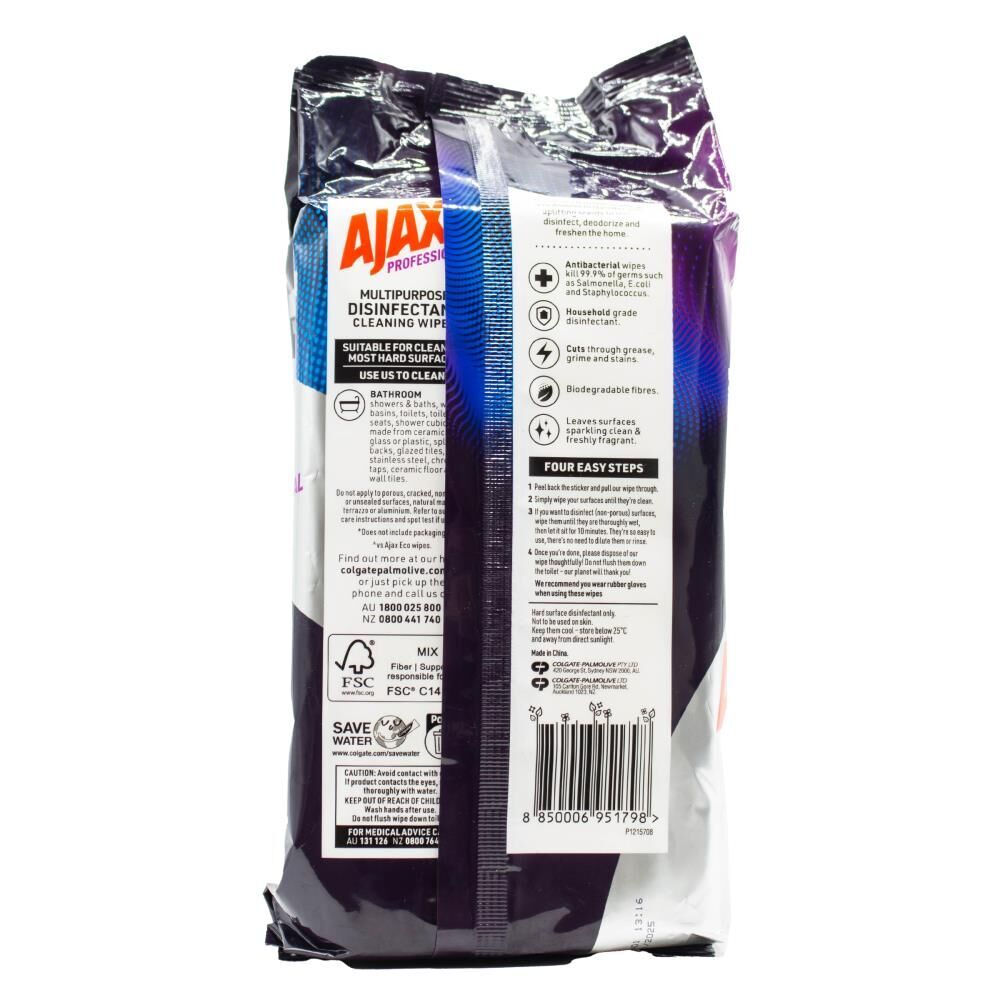 4x 90pc Ajax Bathroom Wipes Professional Soap Scum/Grime Remover