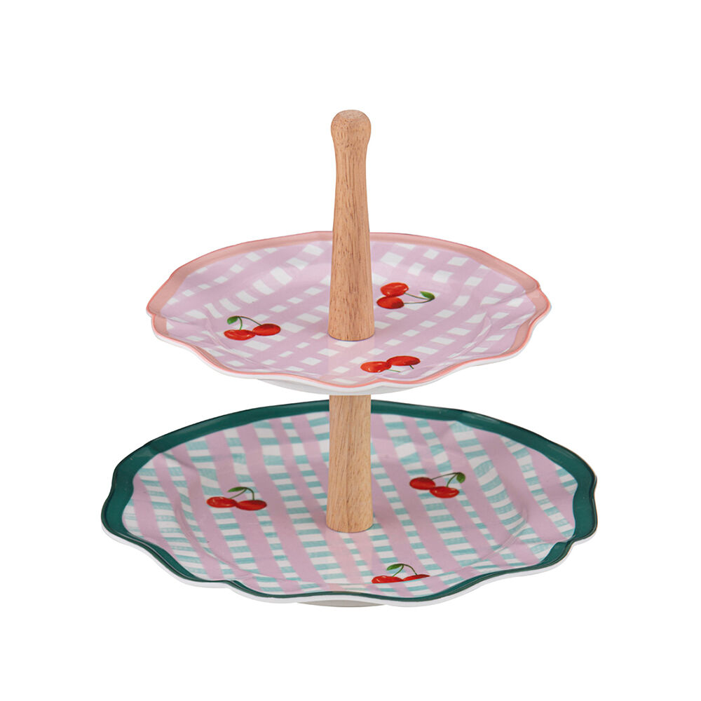 Ladelle Capri Cherry Scallop 2 Tier Dessert/Cake Display Stand Table Decor