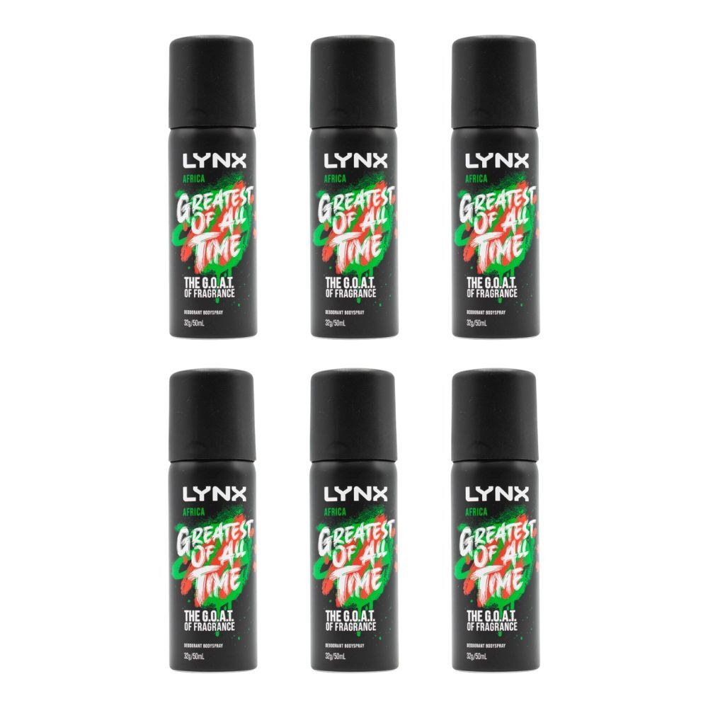 6PK Lynx 50ml Men Deodorant Body Spray Africa Greatest of All Time Mini