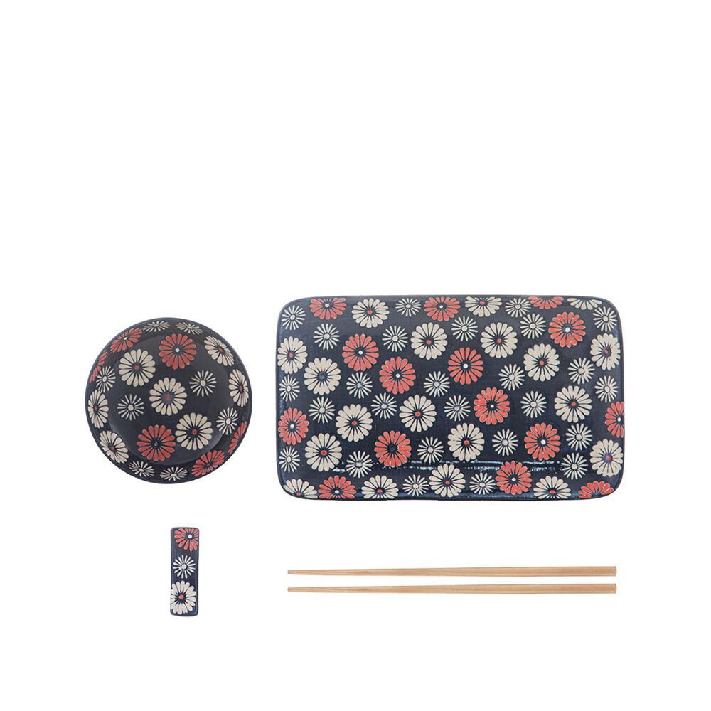 Ladelle Nara Flora Ceramic Serving Set Japanese Style Utensils Assorted