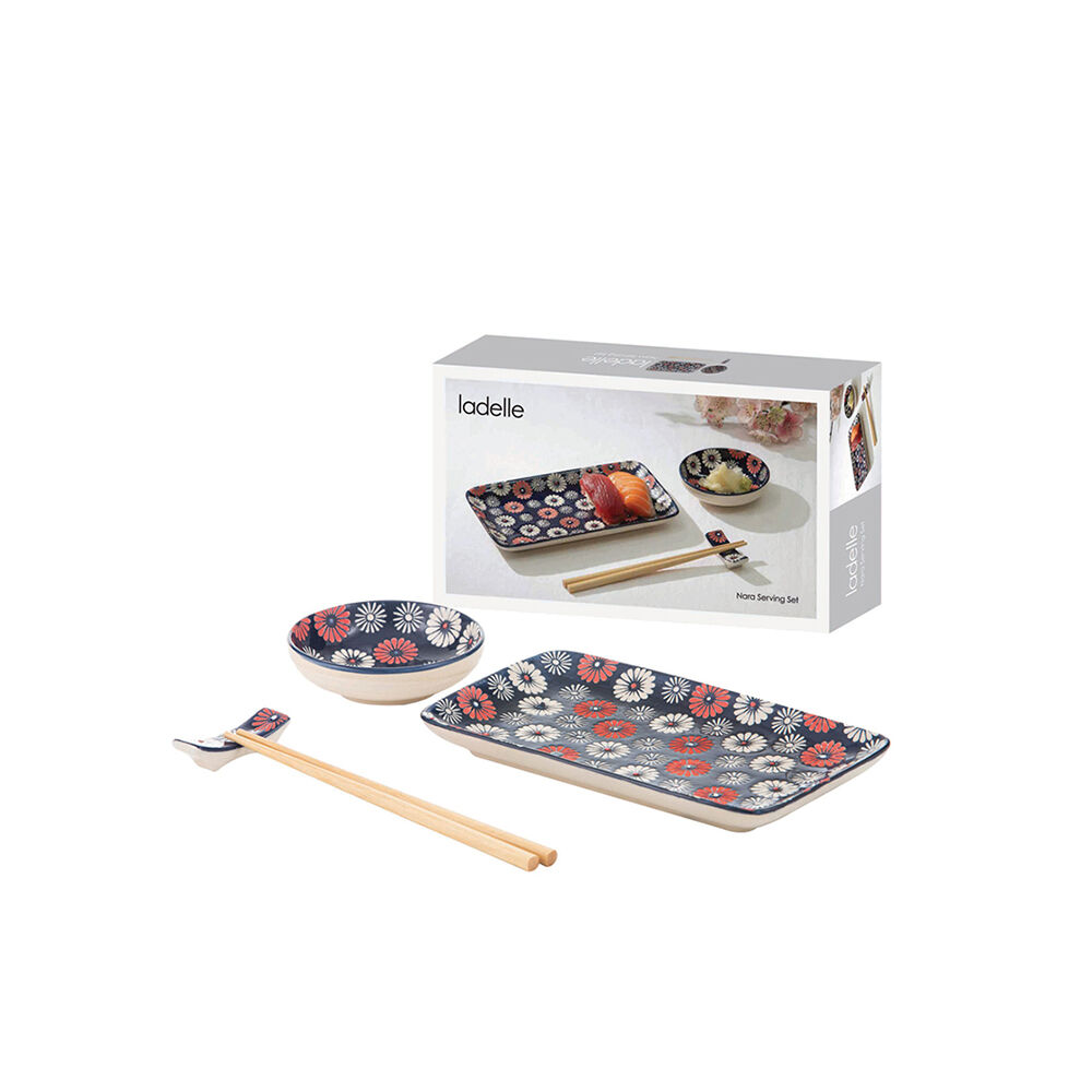 Ladelle Nara Flora Ceramic Serving Set Japanese Style Utensils Assorted
