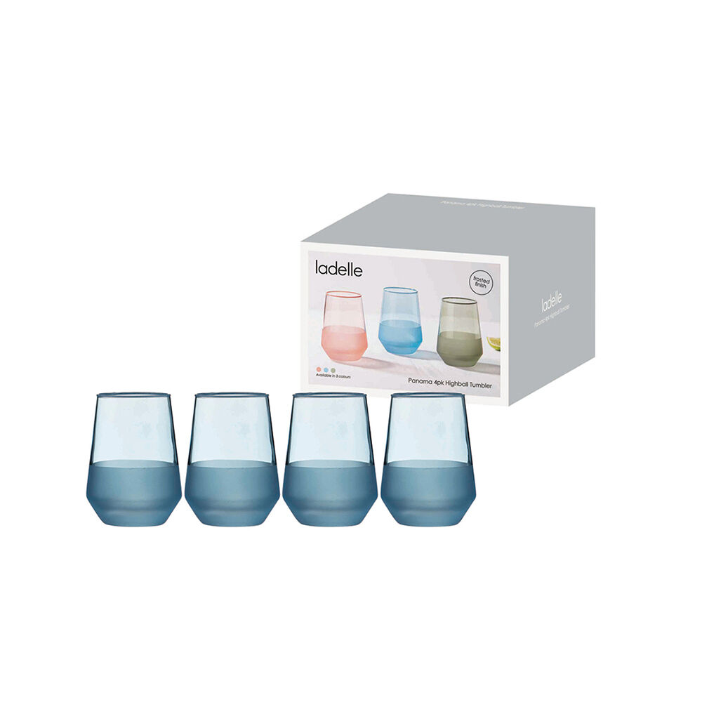 4pc Ladelle Panama Tumbler Durable Beverage Glass Set Kitchen Glassware Ocean
