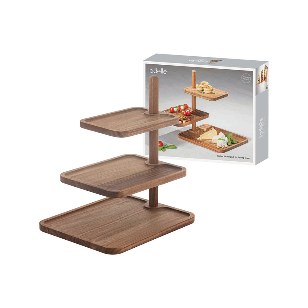 Ladelle Gather Rectangle 3 Tier Serving Tower Multi-Level Snack Stand Brown