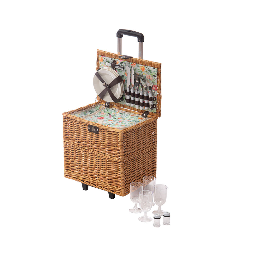 Ladelle Esperance 4 Person Trolley Wheeled Picnic Basket Portable Brown