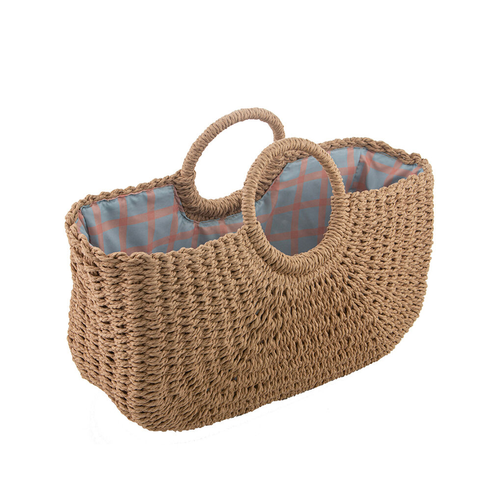 Ladelle Capri Check Woven MarketShopping Storage Basket 45cm Reusable Brown