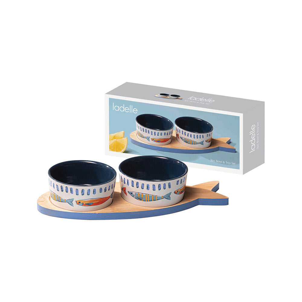 4x 3pc Ladelle Capri Ceramic Fish Bowl & Tray Serving Set Kitchen Serveware