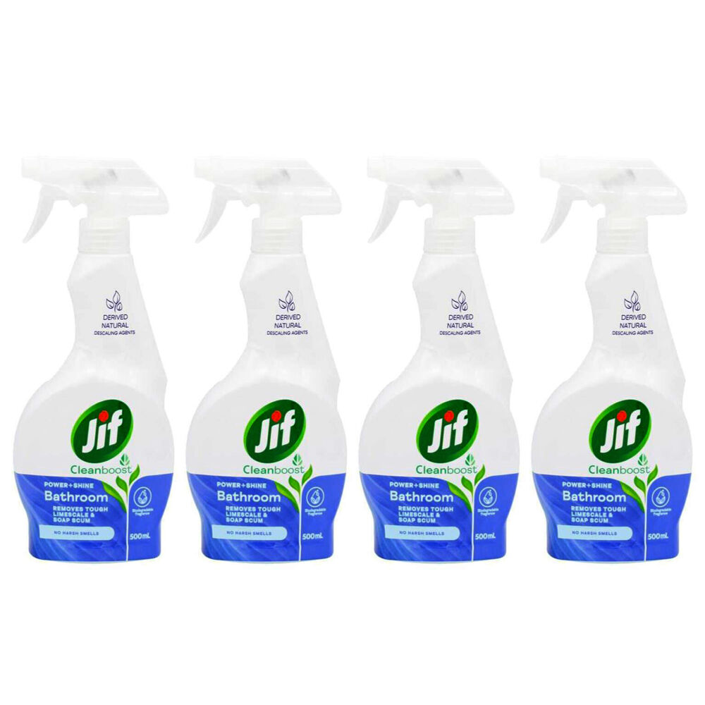 4PK Jif Cleanboost Power & Shine 500ml Bathroom Spray Limescale Cleaner
