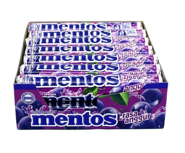 12x 14pc Mentos Grapes Candy Roll Lollies 29g Confectionery