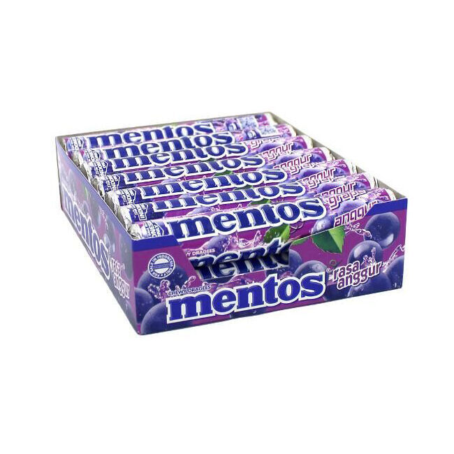 12x 14pc Mentos Grapes Candy Roll Lollies 29g Confectionery