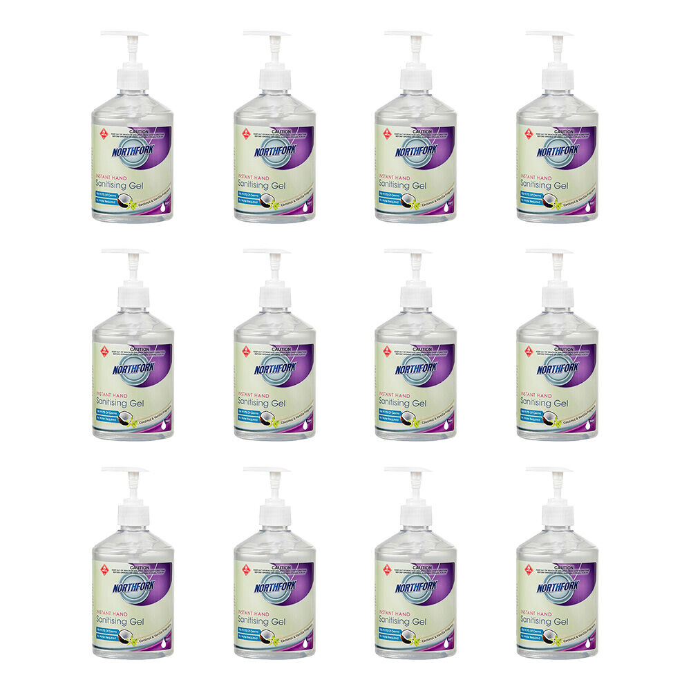 12PK Northfork Instant Hand Sanitising Gel Coconut & Vanilla 500ml