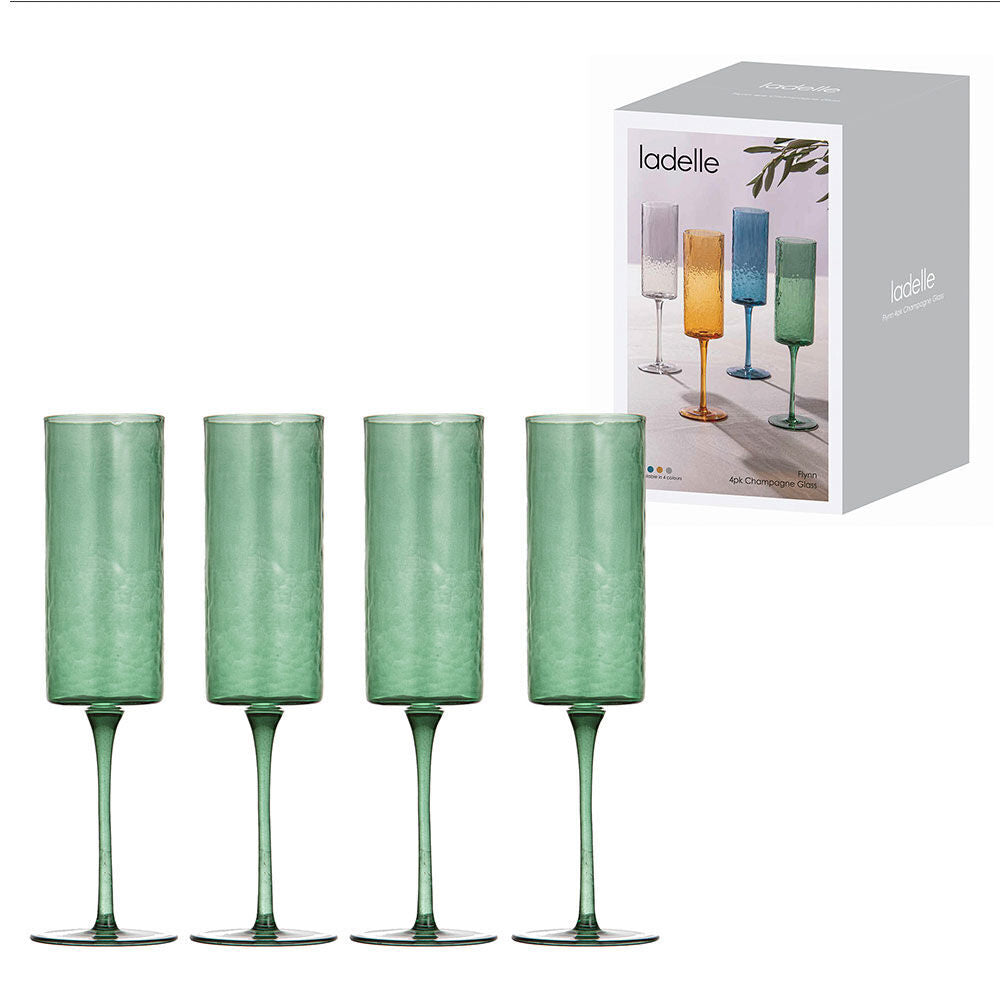2x 4pc Ladelle Flynn Champagne Glass Stemware 24.5cm - Green