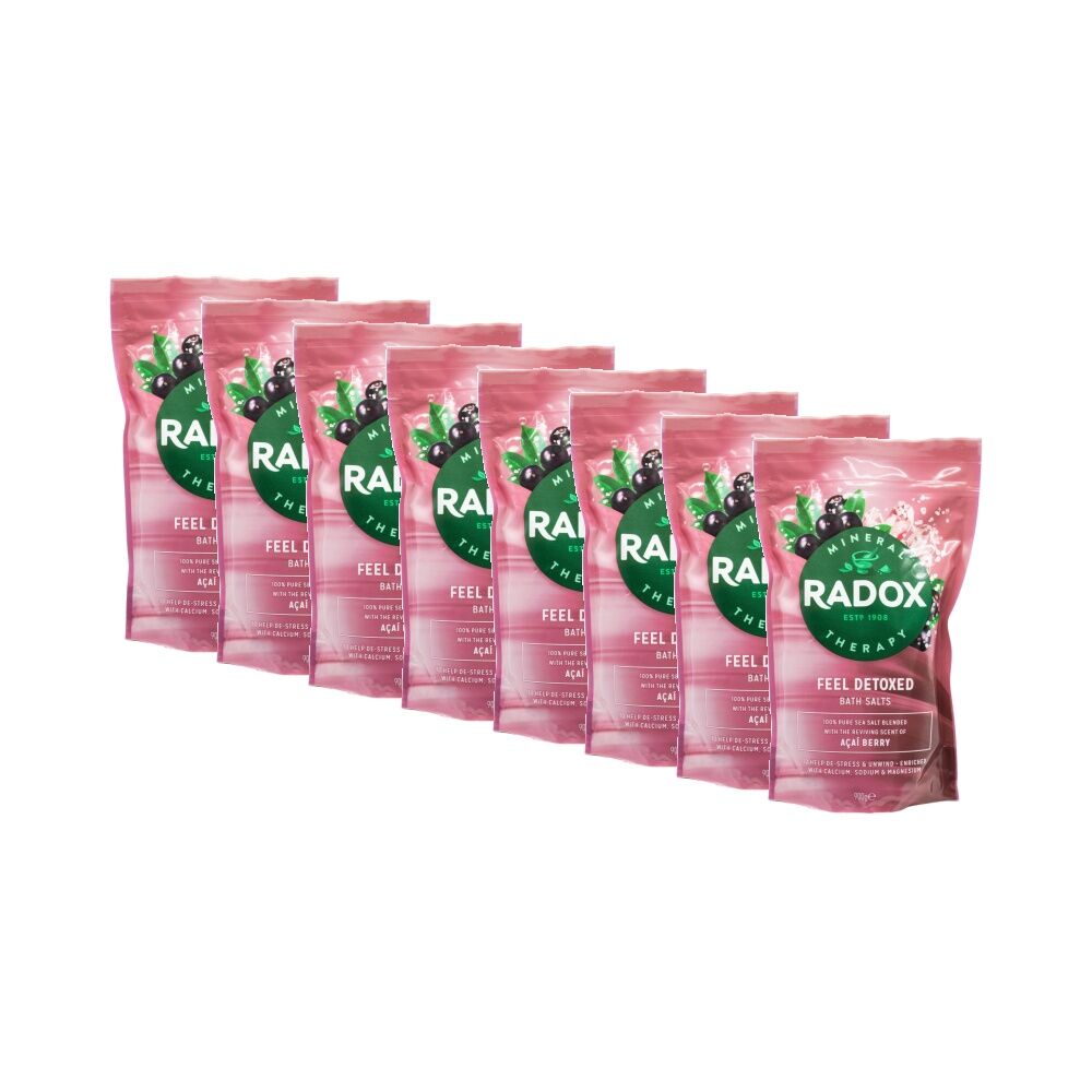 8PK Radox Bath Salts Feel Detoxed w/Calcium Sodium Magnesium 900g Acai Berry