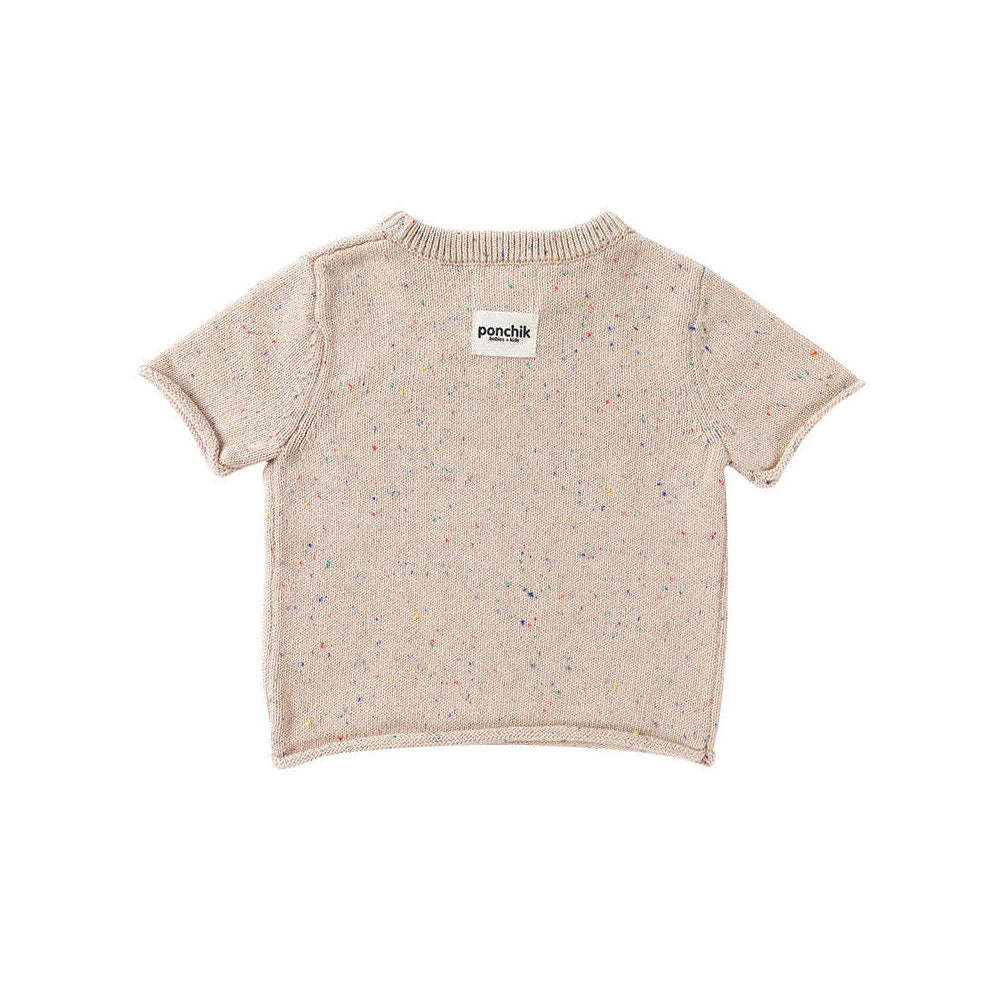 Ponchik Cotton Tee Wheat Speckle Knit Size 3-6m
