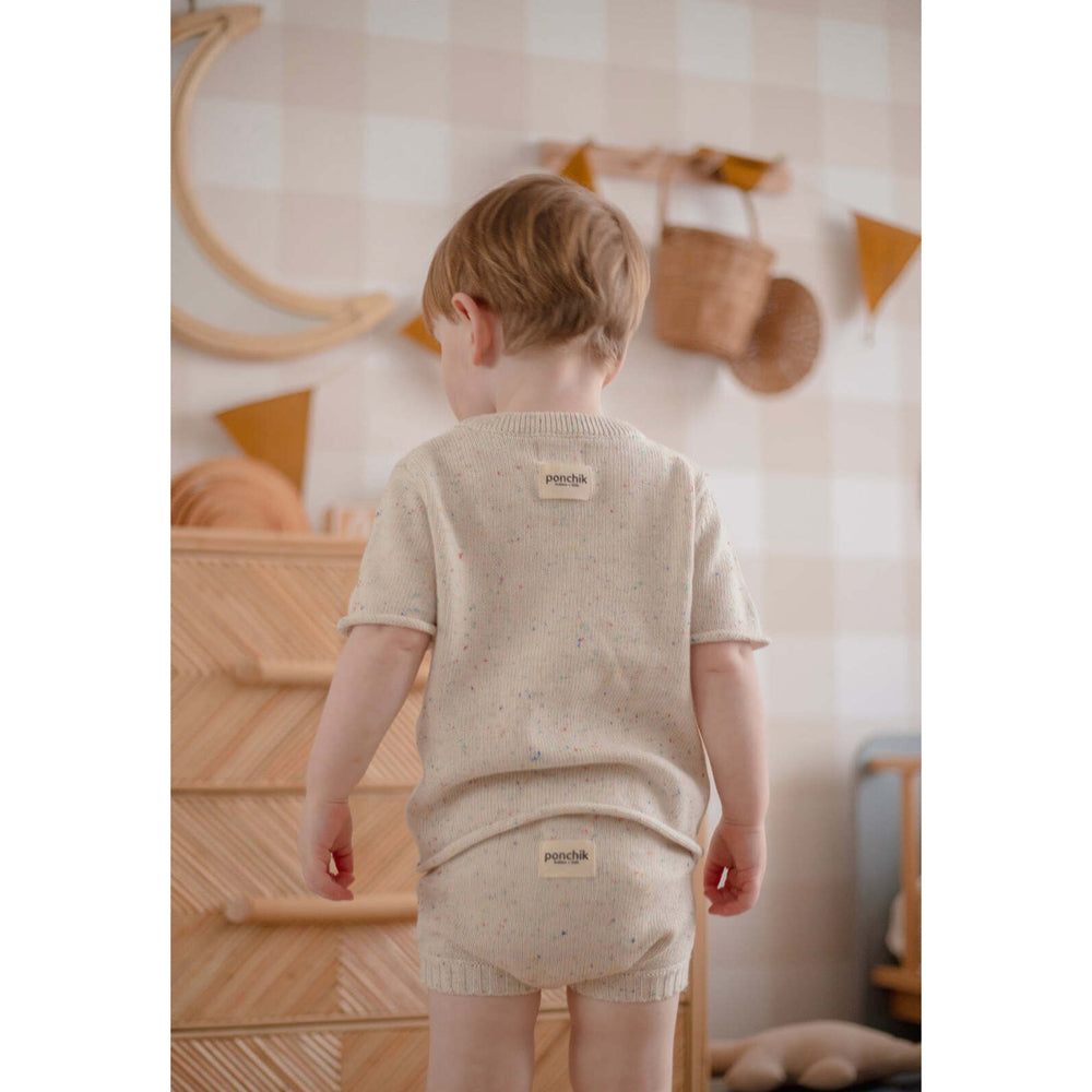 Ponchik Cotton Tee Wheat Speckle Knit Size 3-6m