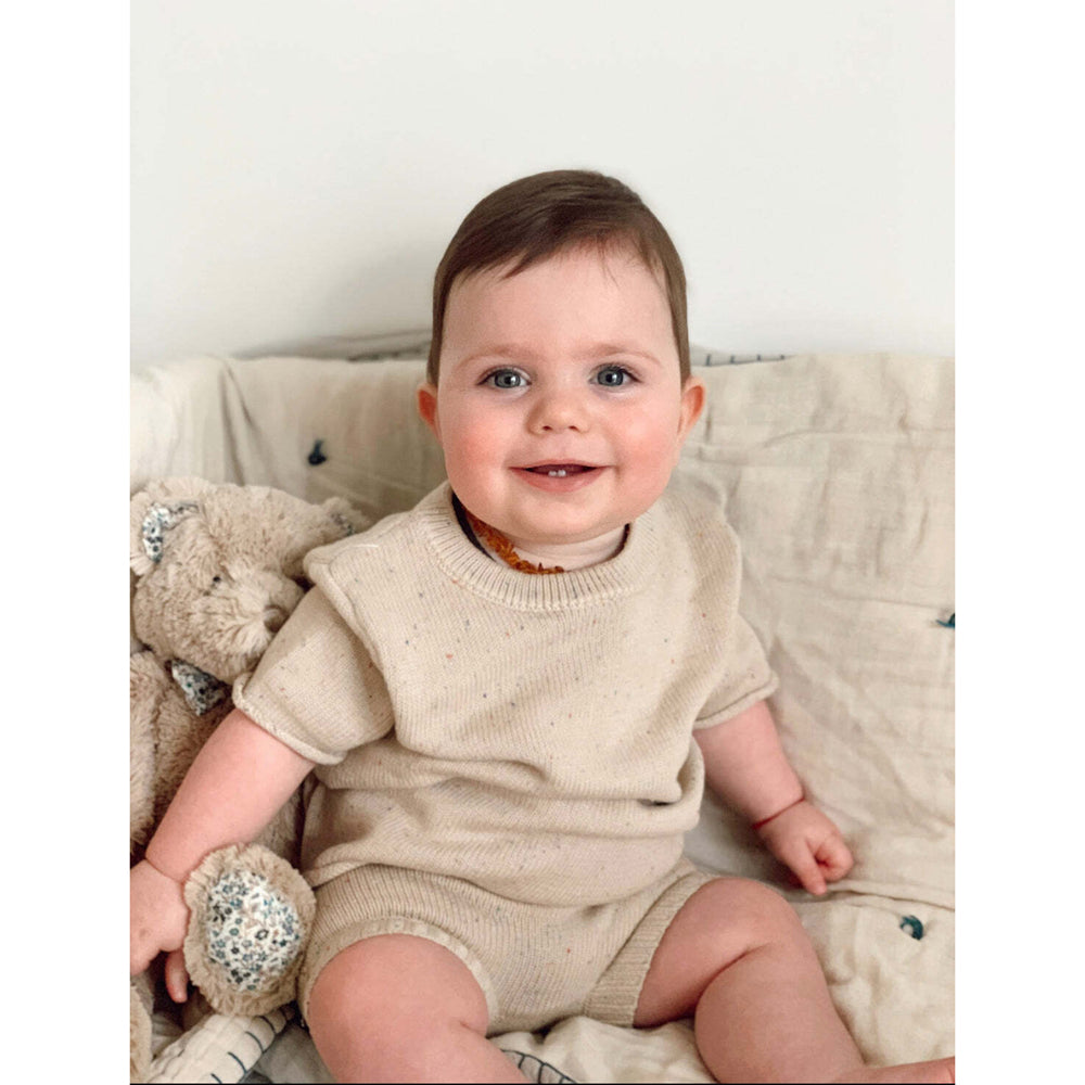 Ponchik Cotton Tee Wheat Speckle Knit Size 3-6m