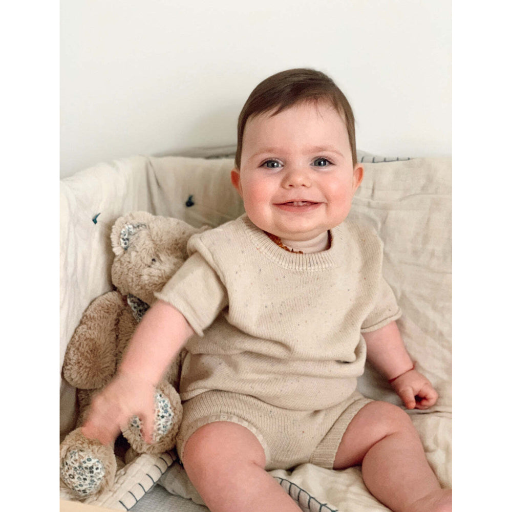 Ponchik Cotton Tee Wheat Speckle Knit Size 3-6m