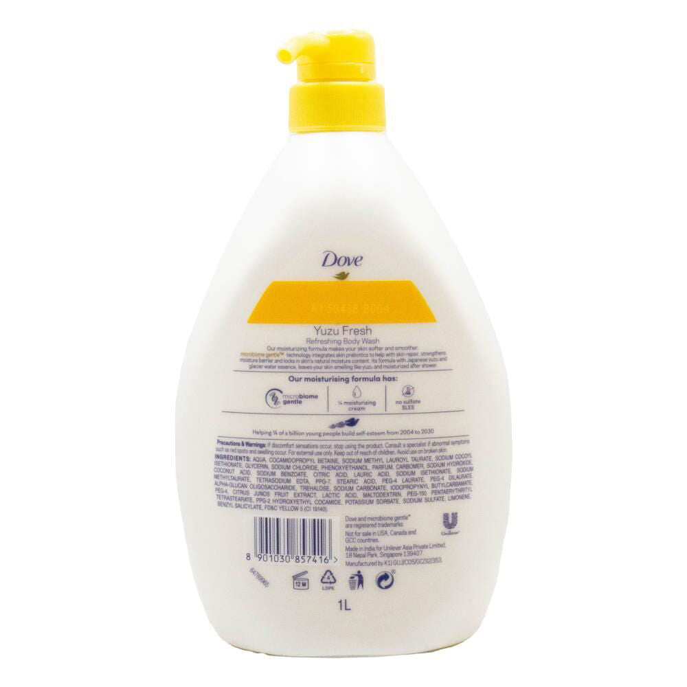 6PK Dove Yuzu Fresh Refreshing 1L Body Wash Pump Bottle Hydrating Care