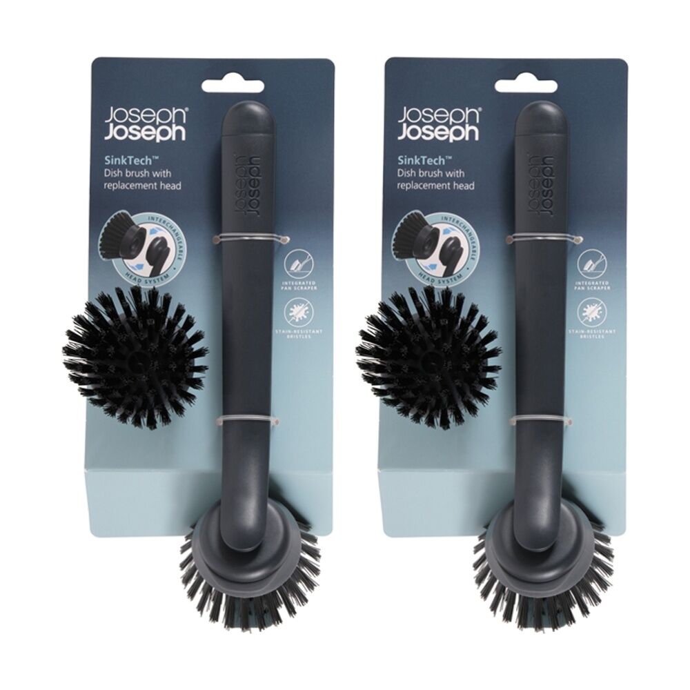2PK Joseph Joseph SinkTech Dish Brush With Replacement Pan Scraper Head Graphite