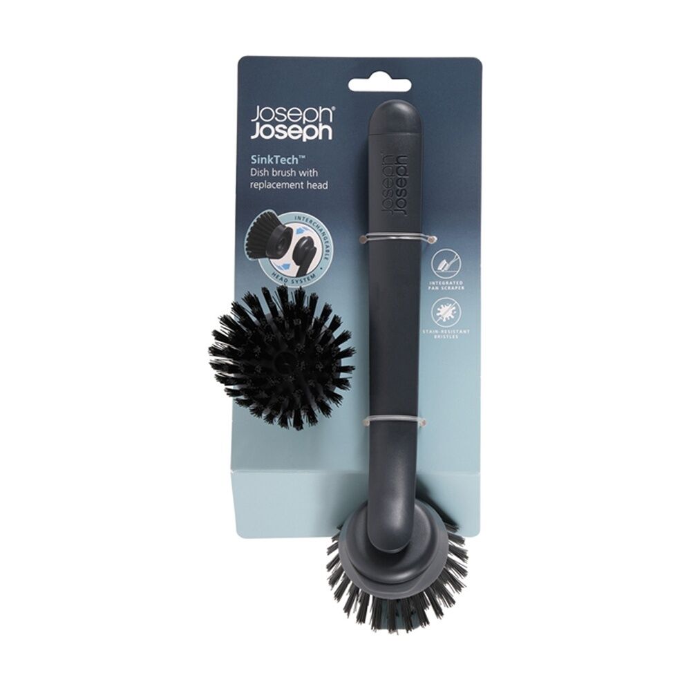 2PK Joseph Joseph SinkTech Dish Brush With Replacement Pan Scraper Head Graphite