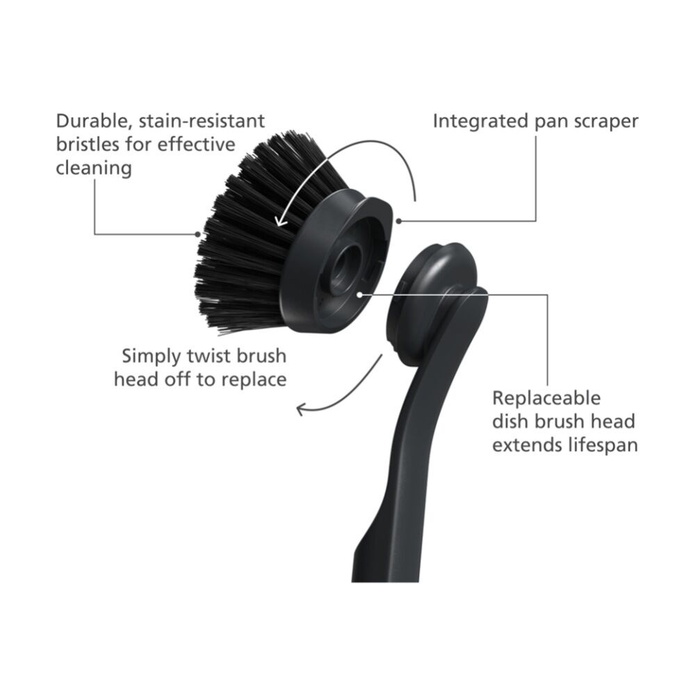 2PK Joseph Joseph SinkTech Dish Brush With Replacement Pan Scraper Head Graphite
