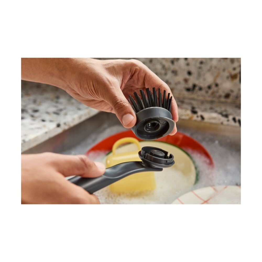 2PK Joseph Joseph SinkTech Dish Brush With Replacement Pan Scraper Head Graphite