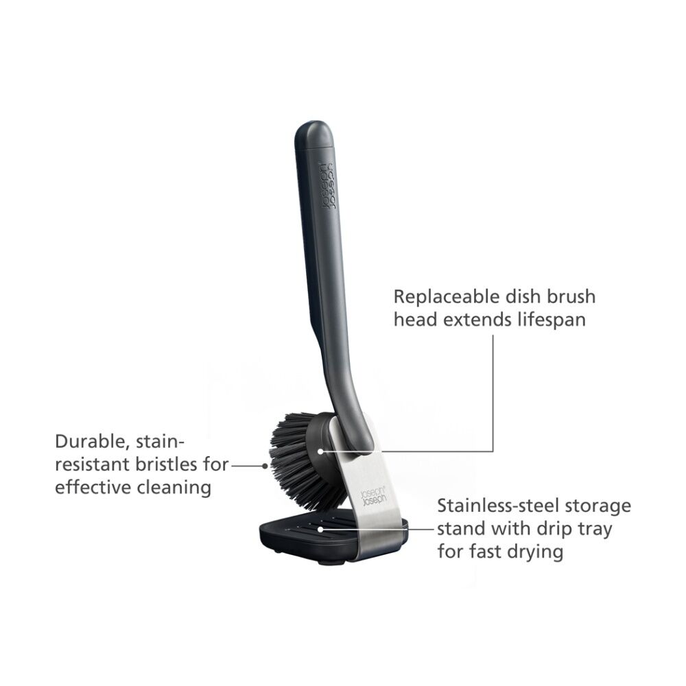 2PK Joseph Joseph SinkTech Kitchen Dish Sink Brush With Steel Stand Graphite