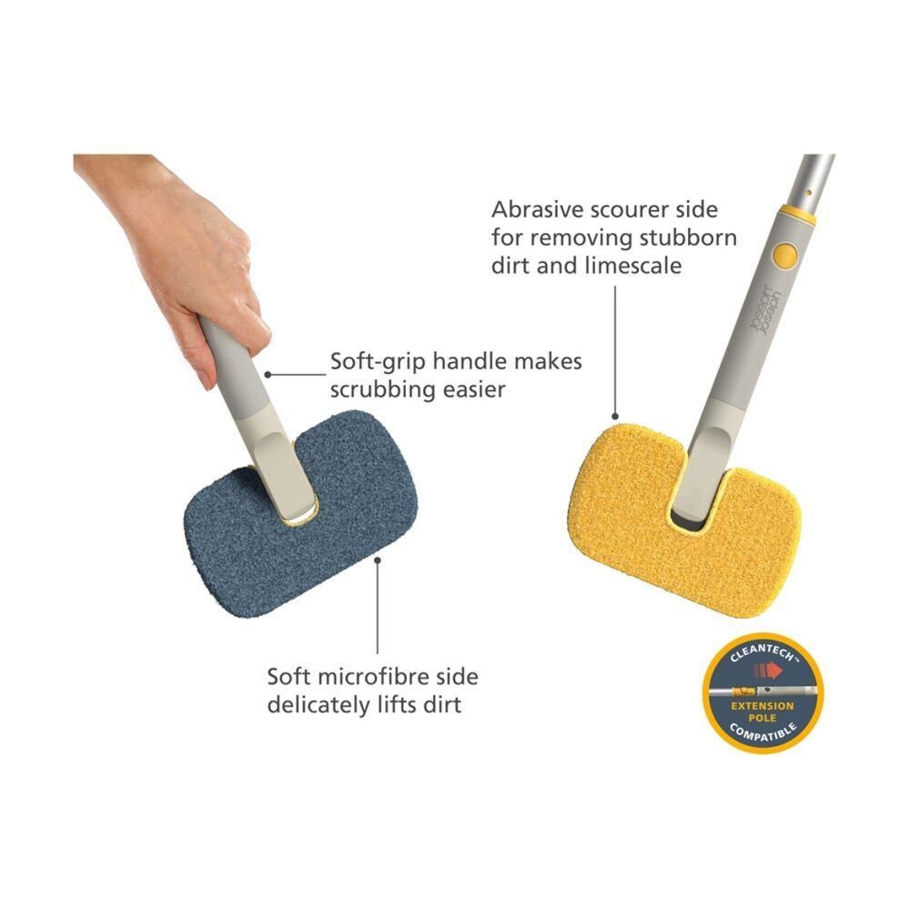 2PK Joseph Joseph CleanTech Surface Scrubber Compatible W/ Extension Pole 2-in-1