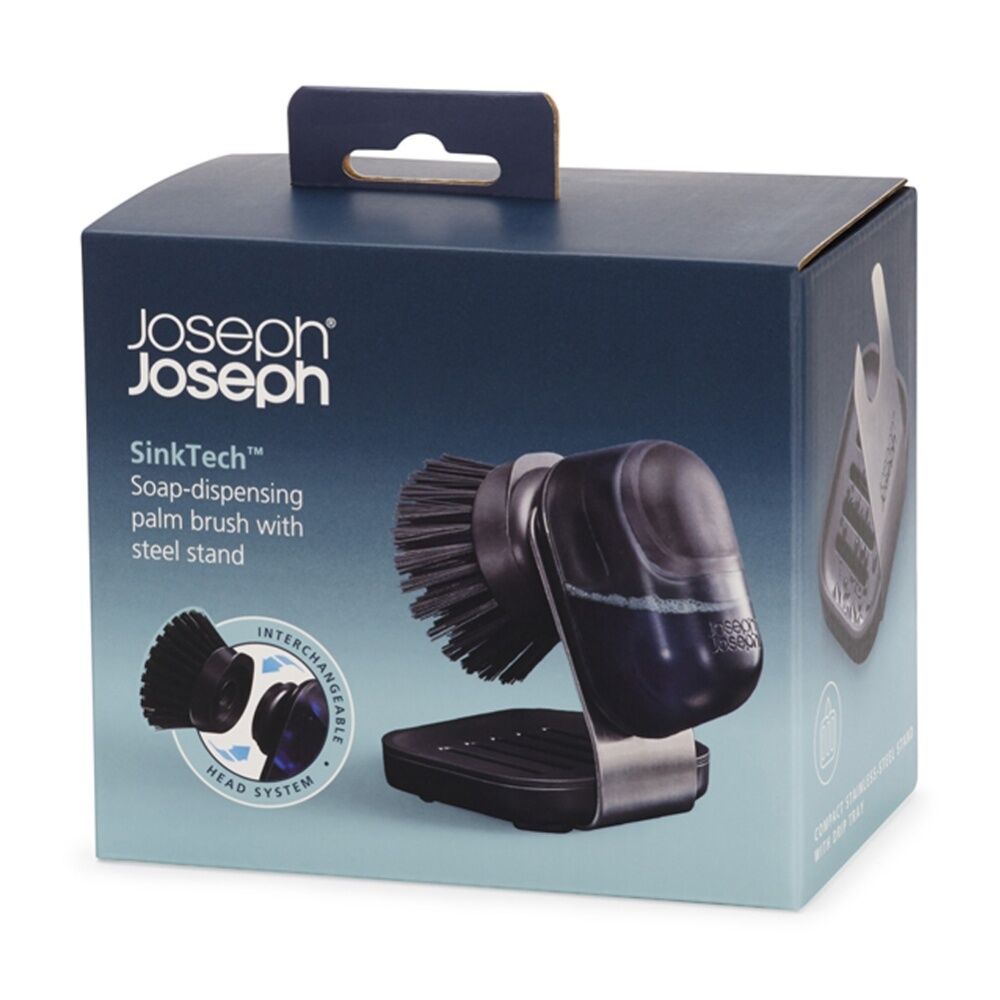 2PK Joseph Joseph SinkTech Soap Dispenser Palm Brush With Stand Graphite