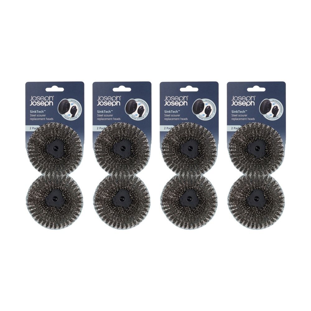 4x 2pc Joseph Joseph SinkTech Steel Kitchen Scourer Replacement Heads Graphite