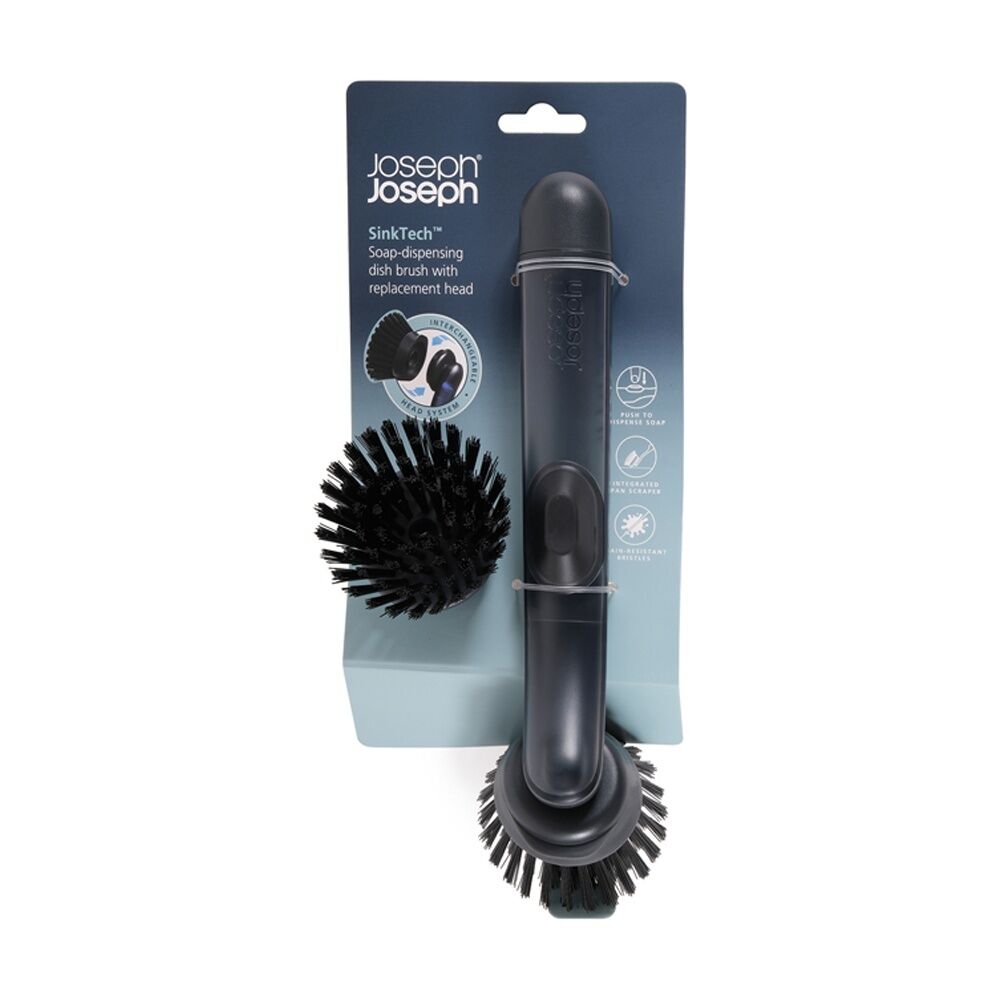 2PK Joseph Joseph SinkTech Soap Dispensing Dish Brush W/ Replacement Black