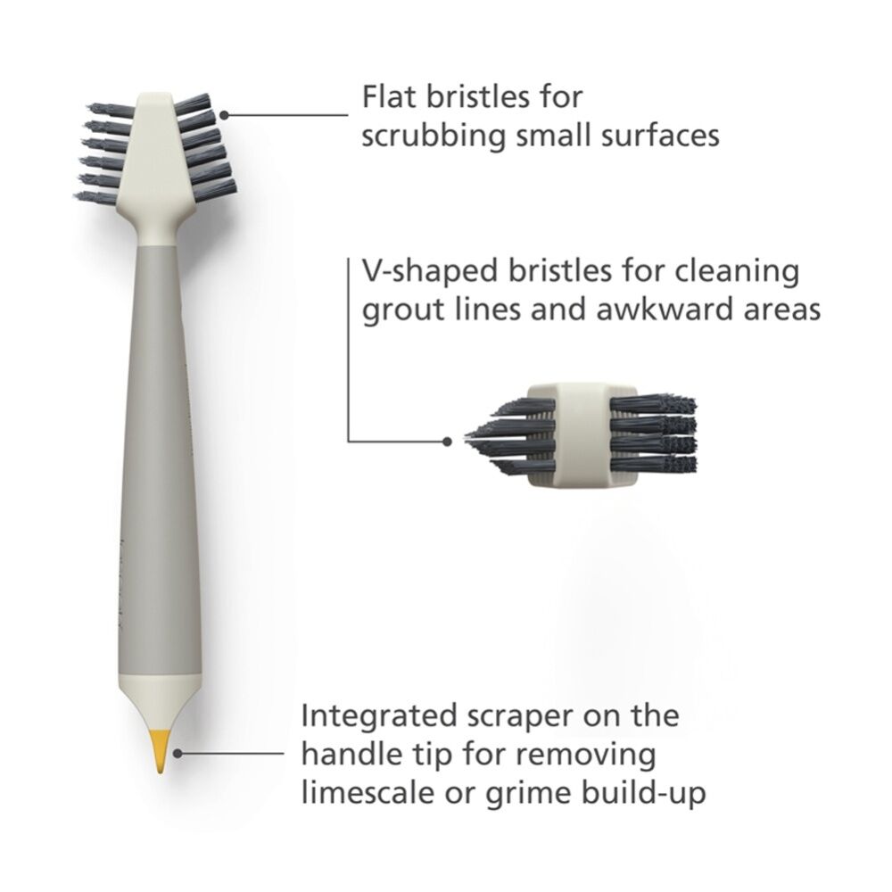 Joseph Joseph CleanTech 3-In-1 Bathroom Grout And Corner Detail Brush Stone