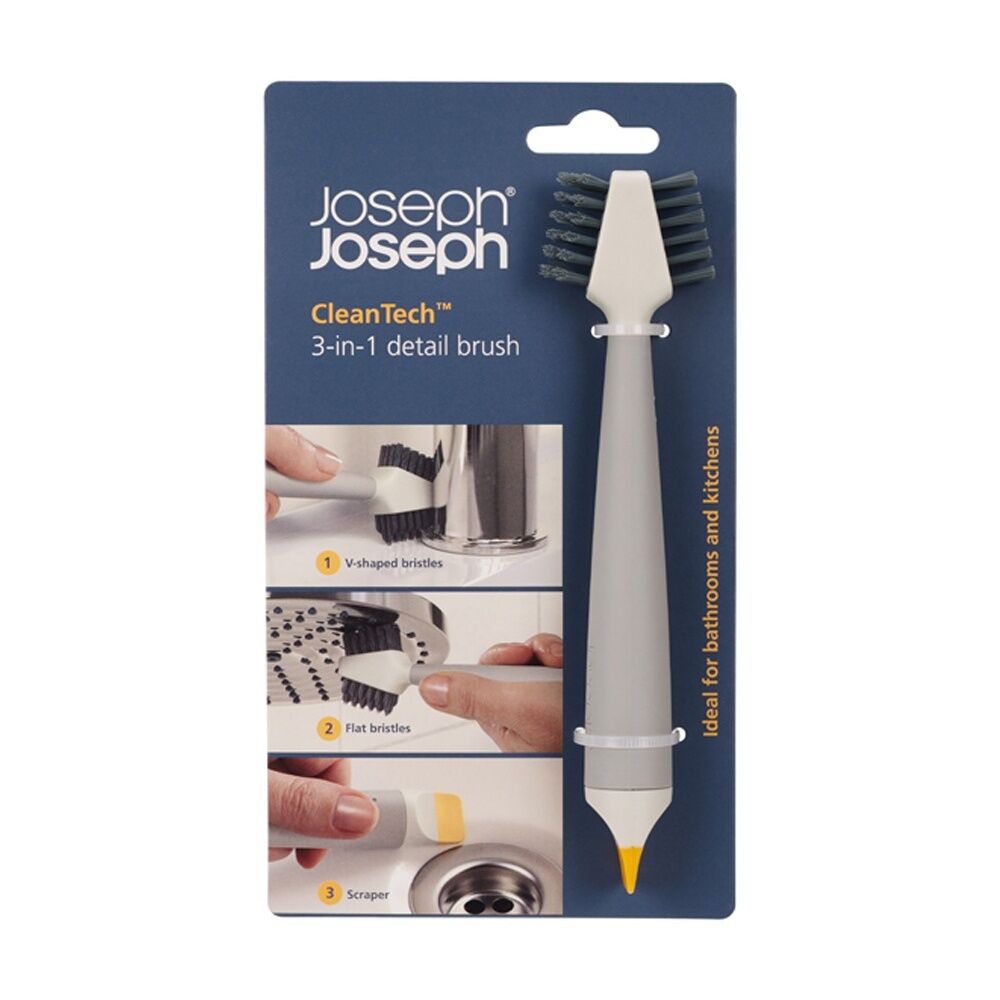 2PK Joseph Joseph CleanTech 3-In-1 Bathroom Grout And Corner Detail Brush Stone