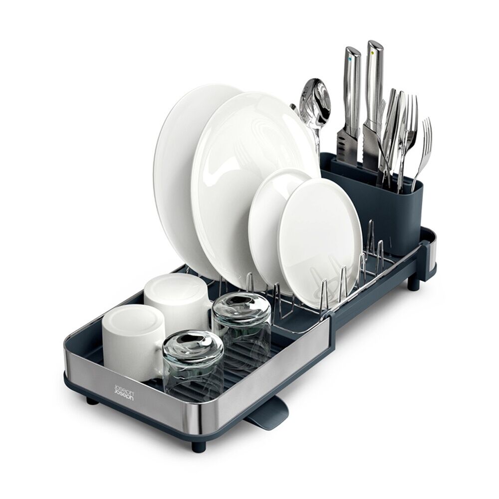 Joseph Joseph Expandable Slim Steel Kitchen Dish Rack W/ Drain Spout Grey