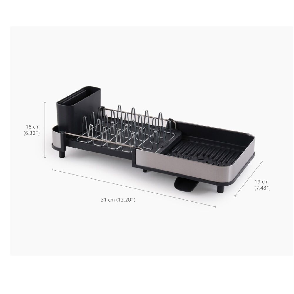 Joseph Joseph Expandable Slim Steel Kitchen Dish Rack W/ Drain Spout Grey