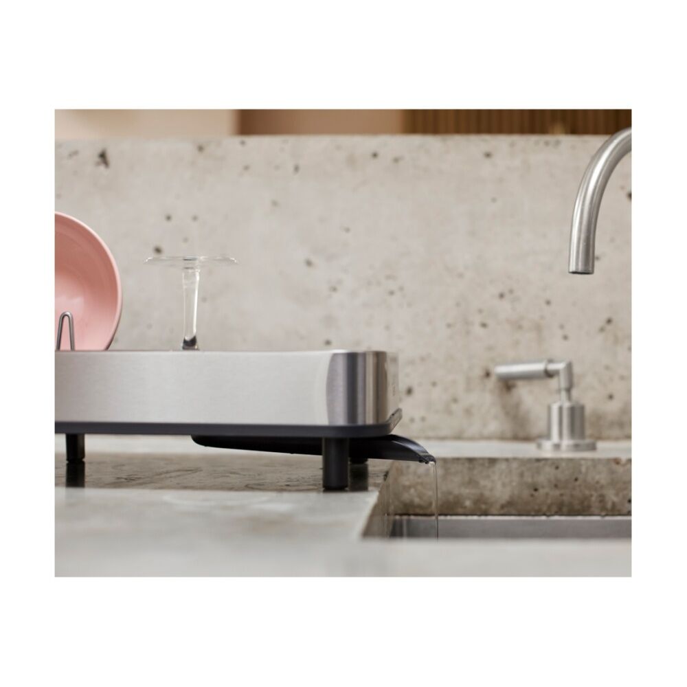 Joseph Joseph Expandable Slim Steel Kitchen Dish Rack W/ Drain Spout Grey